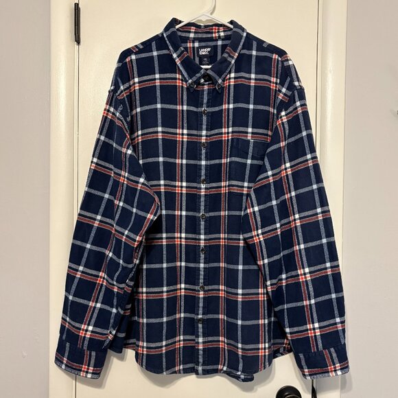 Lands' End Men's L/S Navy Blue Plaid Flagship Flannel Button-Down Shirt Top 4XL - Picture 1 of 9